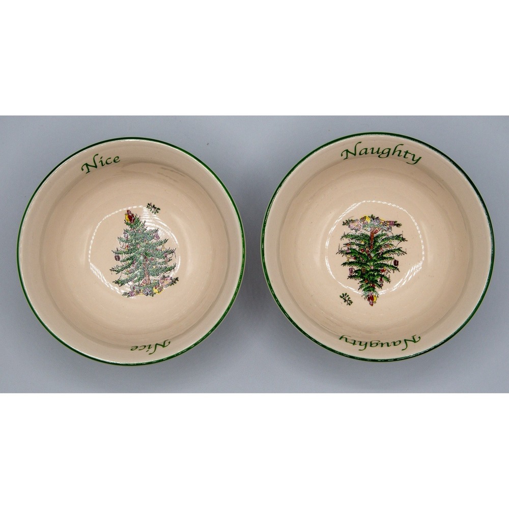 Spode Vintage Christmas Tree Set of Two Naughty &‎ Nice Dip Bowls 4"